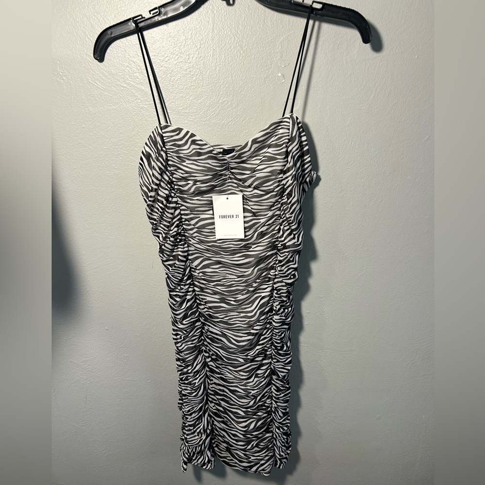 Forever 21 Black and White Zebra Ruched Cami Dress
